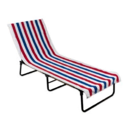 82" Red, Blue And White Striped Rectangular Lounge Chair Beach Towel