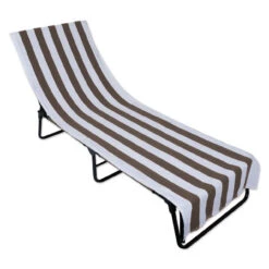 82" Stone Gray And White Striped Rectangular Lounge Chair Beach Towel