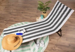 82" Stone Gray And White Striped Rectangular Lounge Chair Beach Towel -Pool Safe Pro dii2070342a 5 92345.1667668954