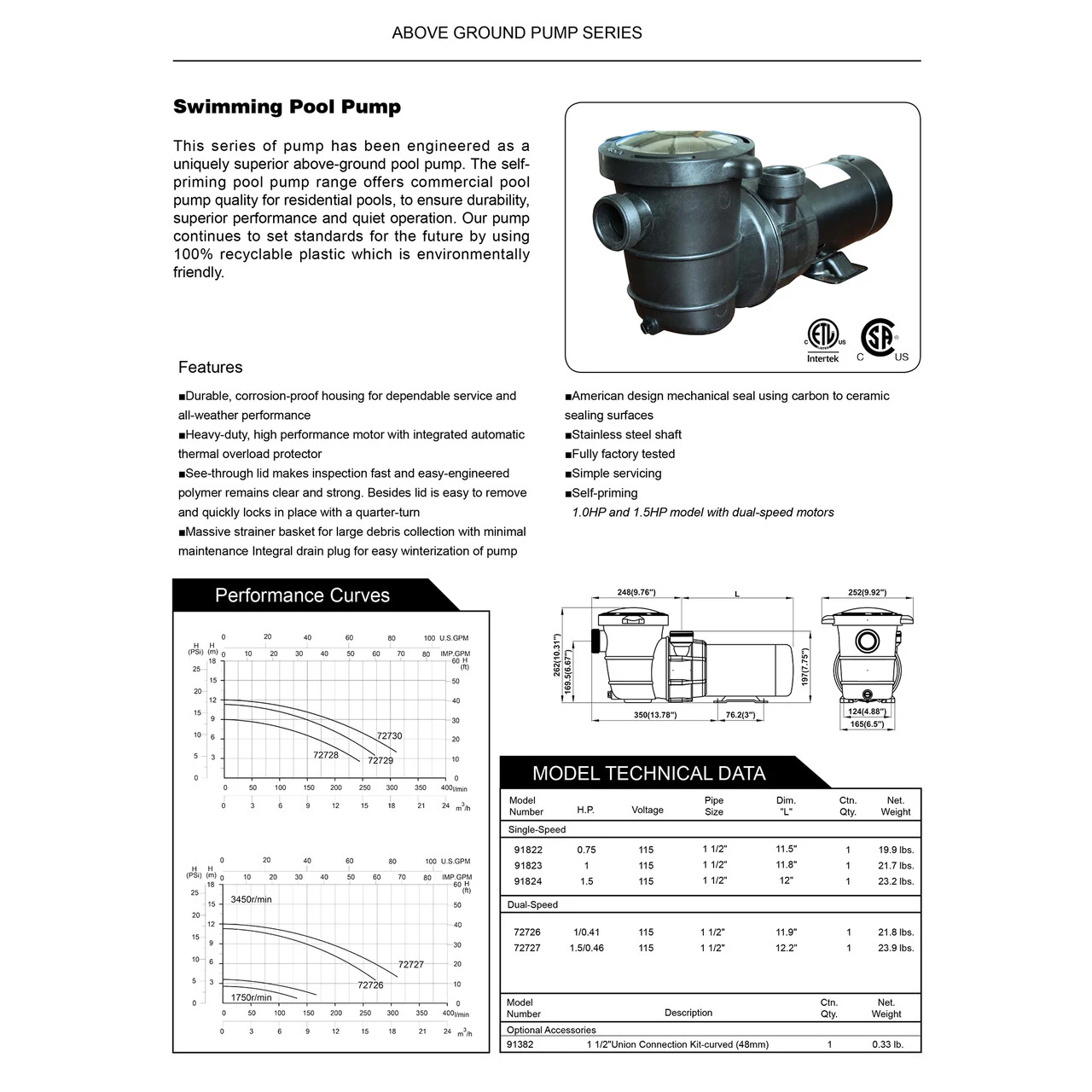 Self-Priming Above-Ground Swimming Pool Pump, 0.75 HP 5 Self-Priming Above-Ground Swimming Pool Pump, 0.75 HP - Image 3