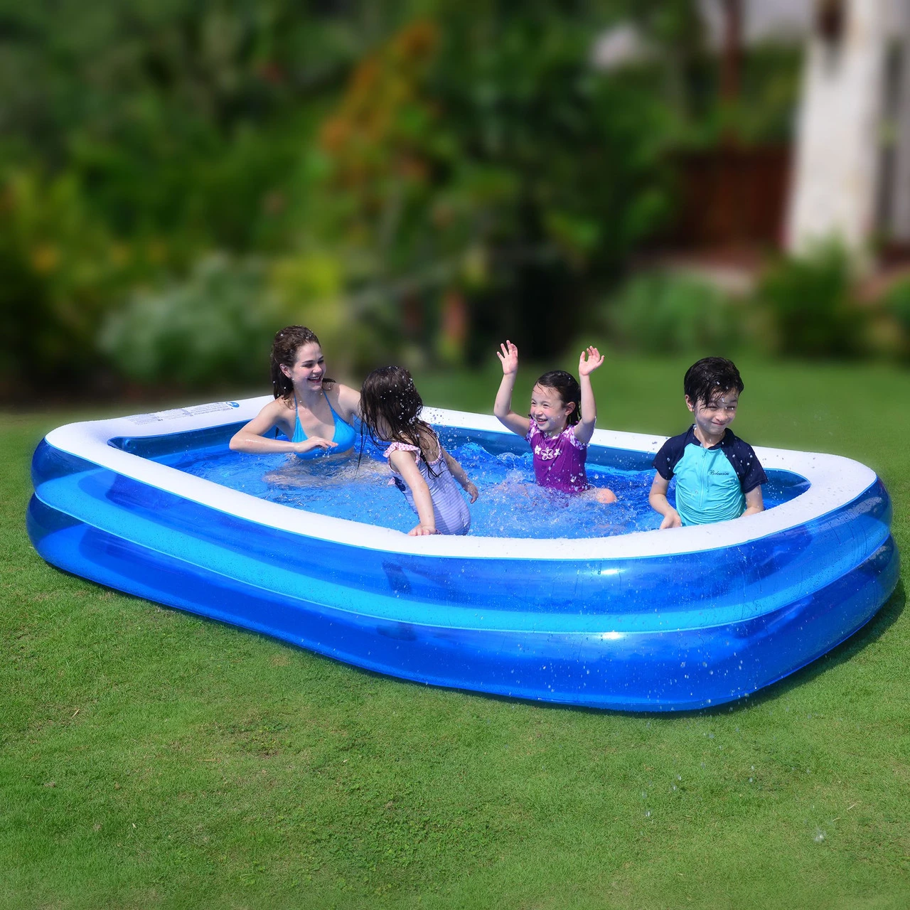 10' Blue And White Inflatable Rectangular Swimming Pool 4 10' Blue And White Inflatable Rectangular Swimming Pool - Image 2
