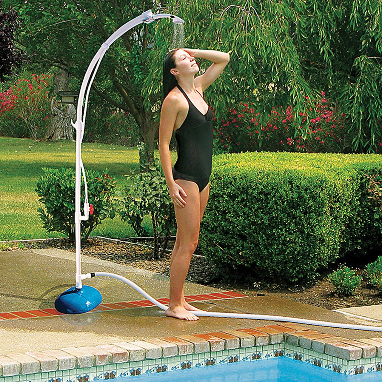 81" White And Blue Portable Poolside Shower And Foot Rinse Station 4 81" White And Blue Portable Poolside Shower And Foot Rinse Station - Image 2