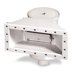 14" White HydroTools Assembled Wide-Mouth Thru-Wall Swimming Pool Skimmer